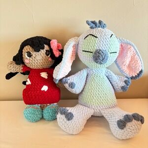 Handmade Lilo‎ and Stitch Crochet Dolls Stuffed Plush Toys Set 15-17" large